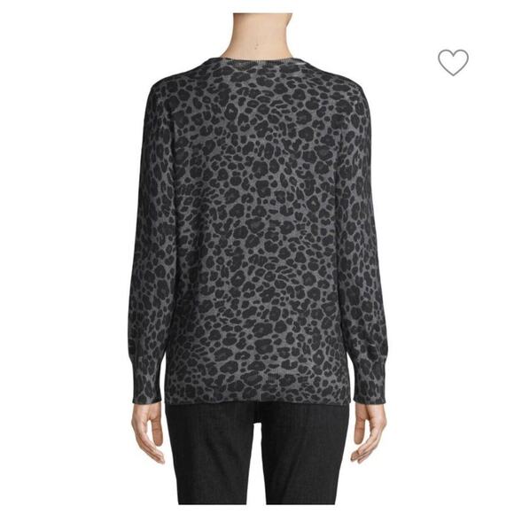 Equipment REI Crew Neck Leopard Print Sweater Black Gray Cotton Cashmere XS‎ NWT - Picture 2 of 8